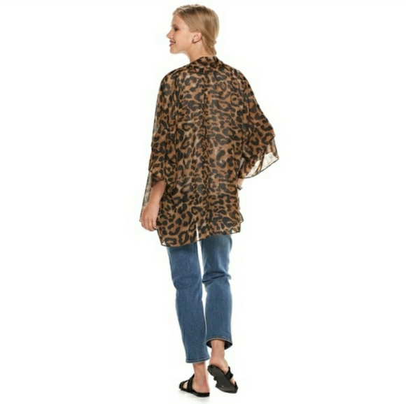 Leopard Kimono Top Tiered Sleeves Black 2x Plus Size 🤎 NEW - Picture 3 of 11